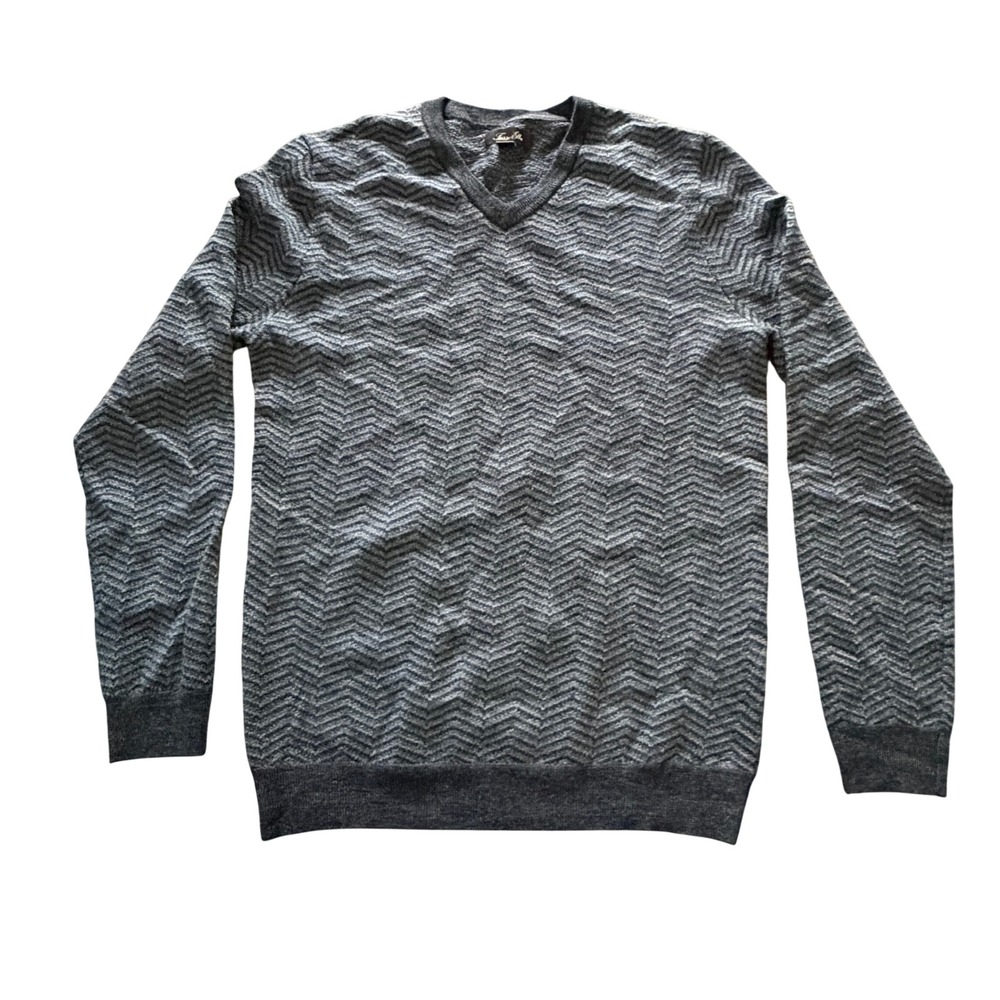 Tasso‎ Elba Mens Small Gray Chevron Knit Sweater Crew Neck Pullover Lightweight